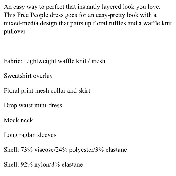 FREE PEOPLE: Sweet Escape Thermal Waffle Knit  Layered Floral Chiffon Dress..NWT - Picture 11 of 11